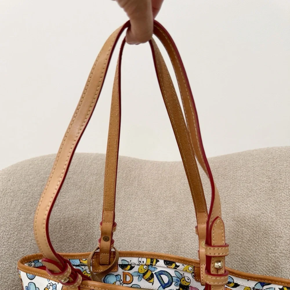 Dooney & Bourke White Bee Print Tote with Tan Trim - Picture 3 of 13